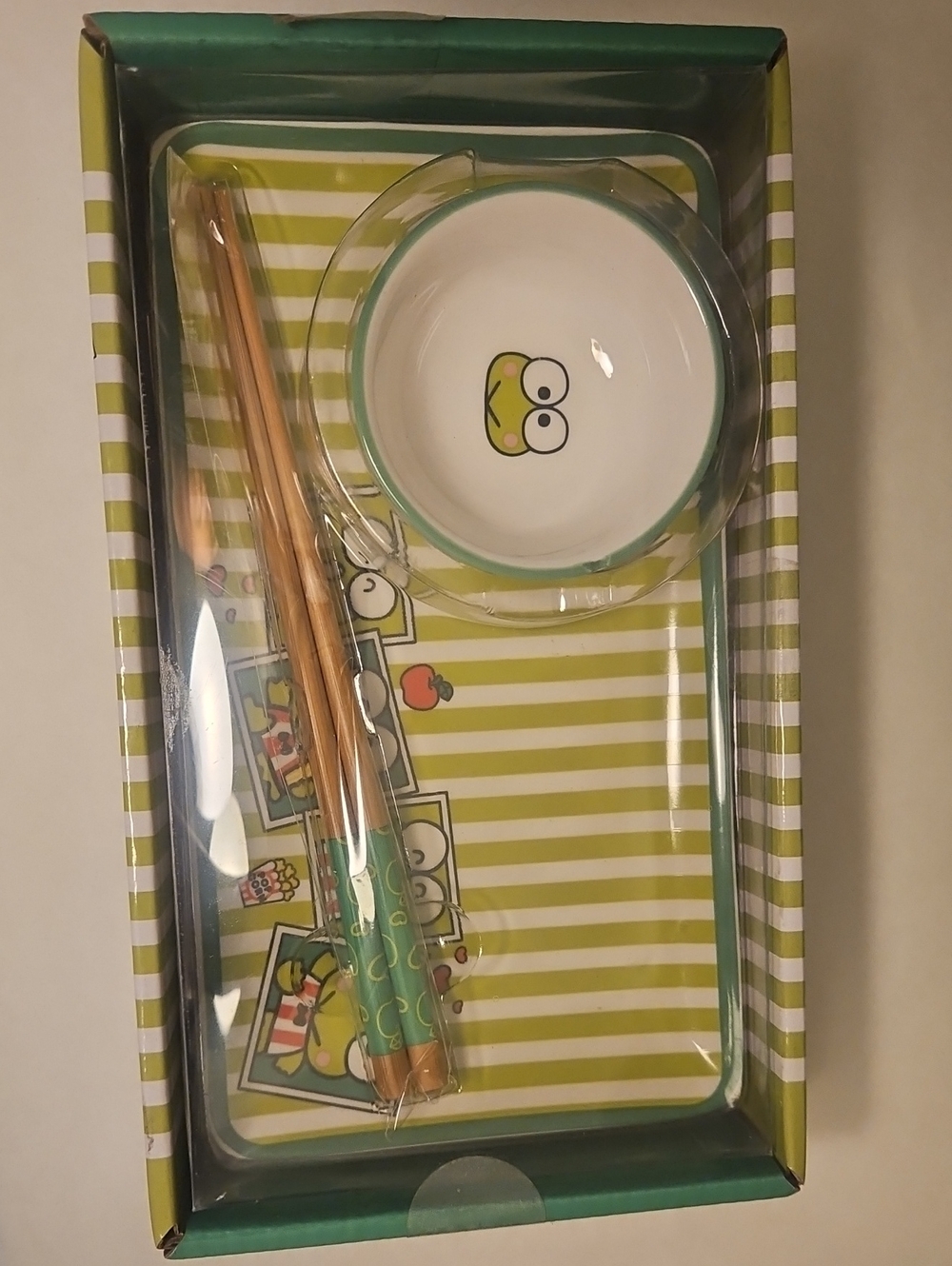 Keroppi Ceramic Sushi Plate Set with Character Bowl & Chopsticks